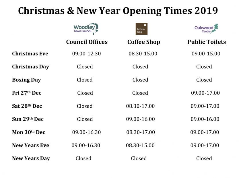 Woodley Town Council Christmas opening hours