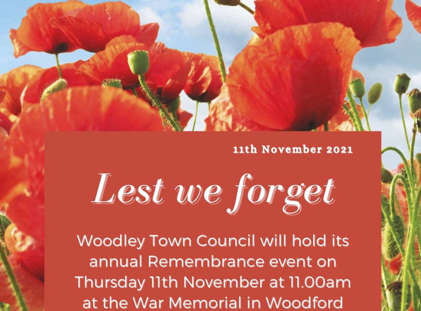 Remembrance Day event 11 November 2021 woodley Woodford Park