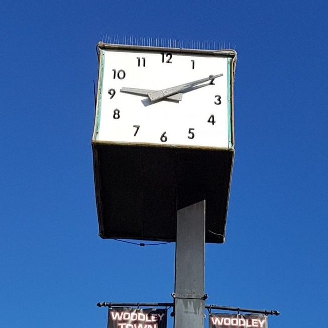 A close up of the Town Clock in Woodley Town Centre
