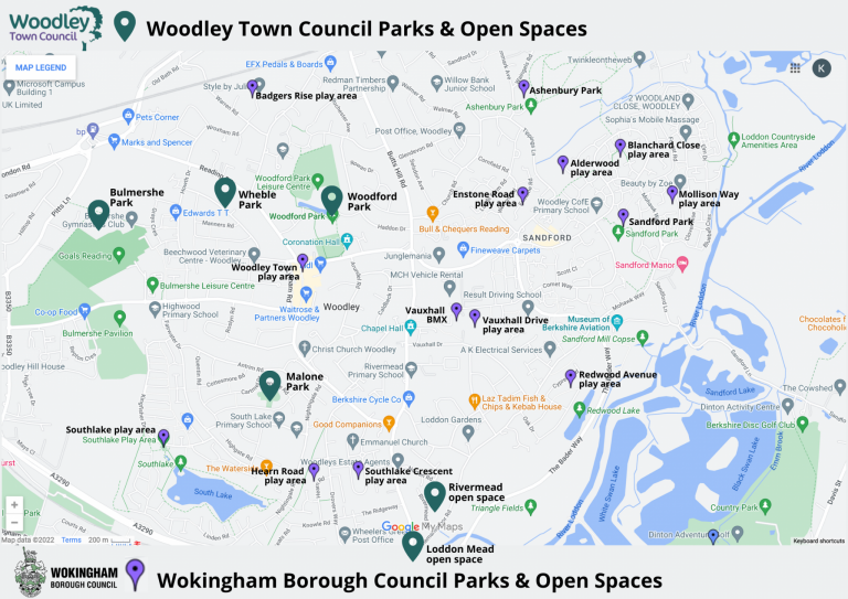 Map of parks in Wokingham borough