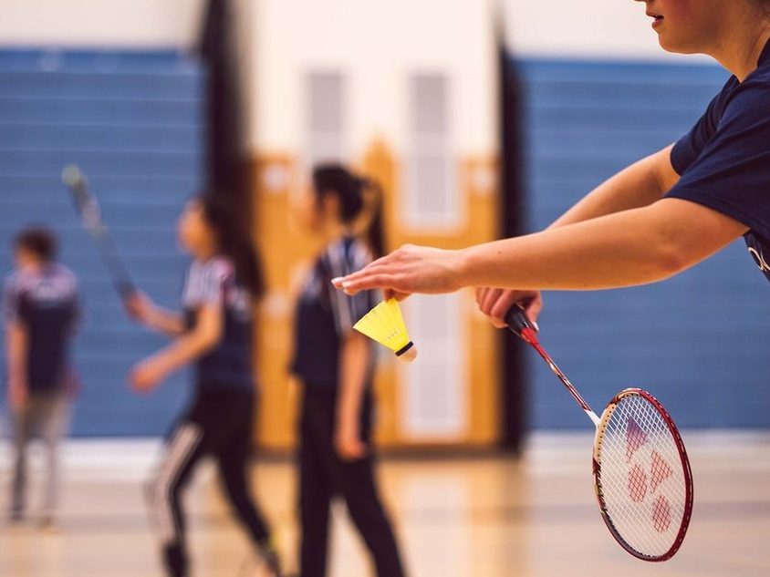 Close up of badminton serve