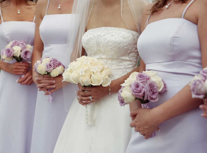 Close up of a bride and three bridesmaids