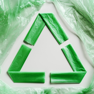 Soft plastic in the shape of the recycling symbol