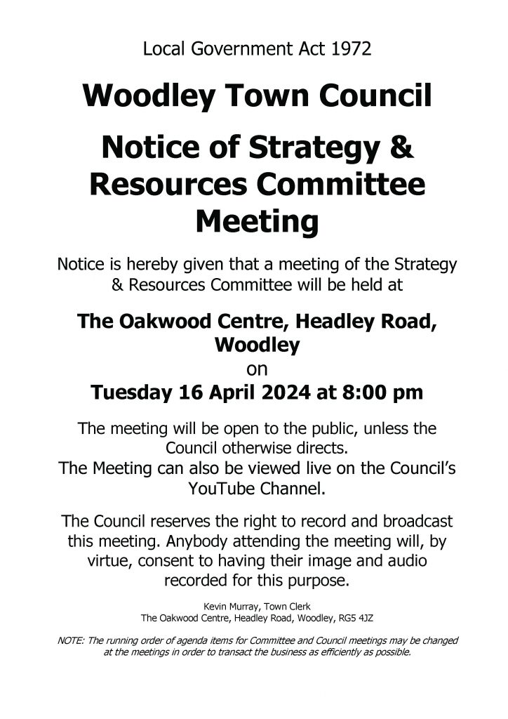 Notice of Strategy and Resources Committte Meeting - Tuesday 16 April 2024