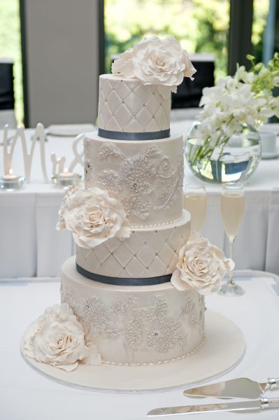 A three tiered wedding cake